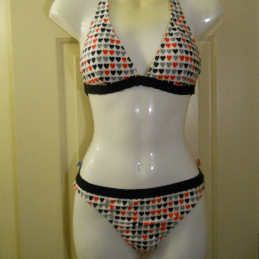 Bikini with Red Black Gray Hearts on white